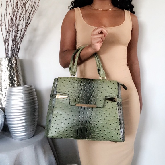 Faux Leather Olive Handbag - Picture 2 of 4